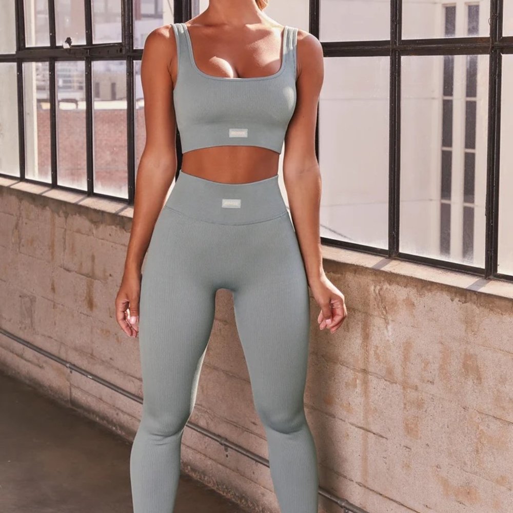 XS bo+tee seamless logo workout set | blue